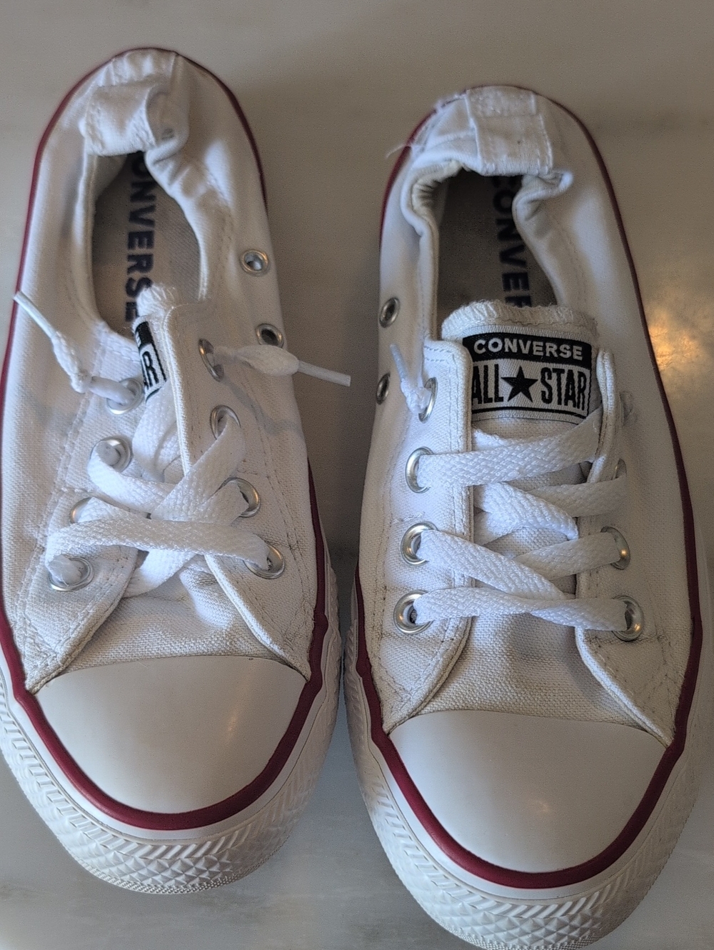 Converse White and Red Low-Top All Star Sneakers